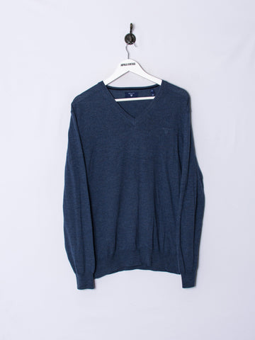 GANT Navy Blue V-Neck Fine Sweater