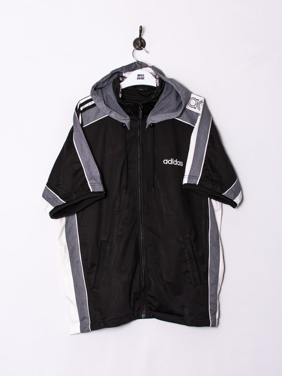 Adidas Black & Grey Hooded Short Sleeves Track Jacket