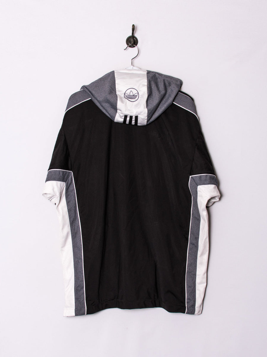 Adidas Black & Grey Hooded Short Sleeves Track Jacket