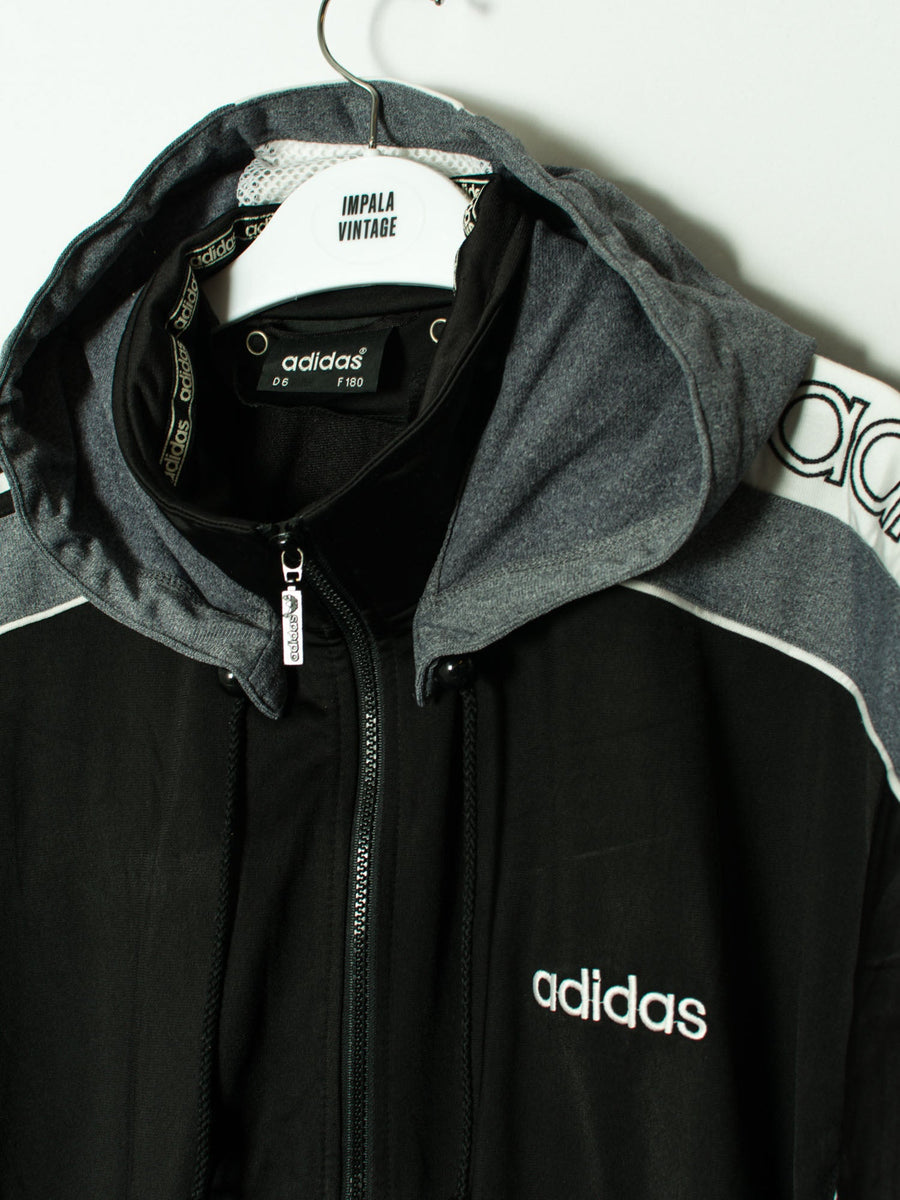 Adidas Black & Grey Hooded Short Sleeves Track Jacket