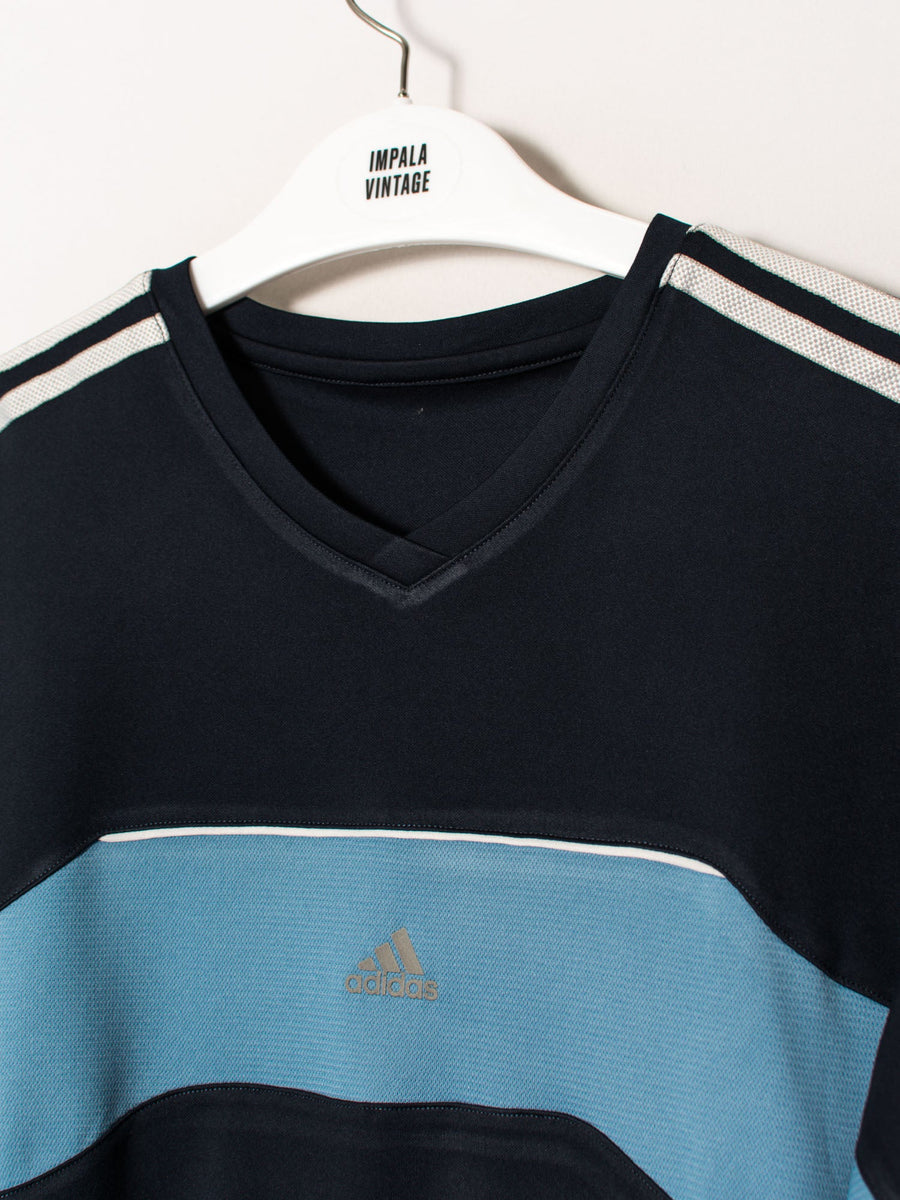 Adidas Blue Stripe V-Neck Tee