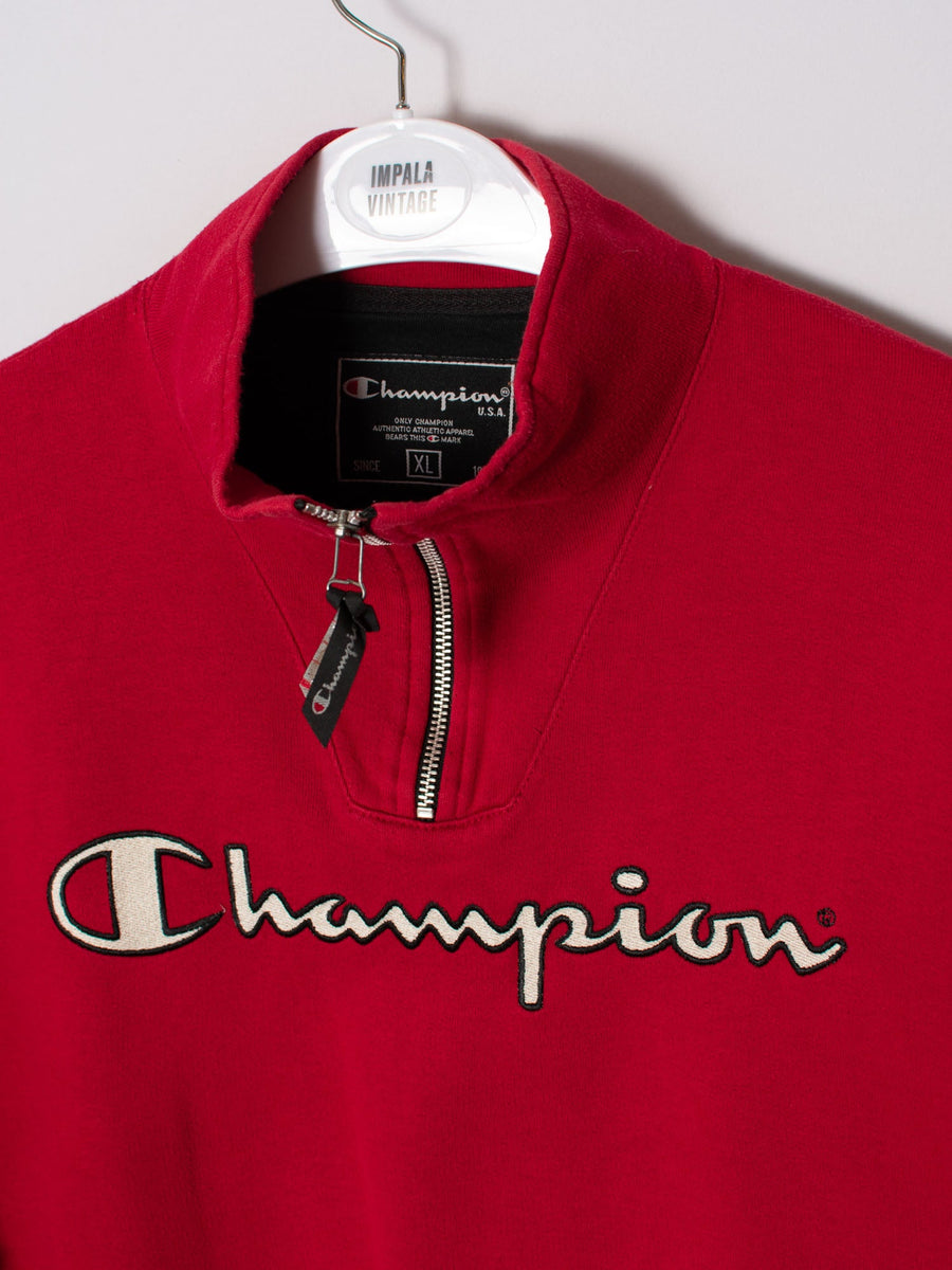 Champion Red 1/3 Zipper Sweatshirt