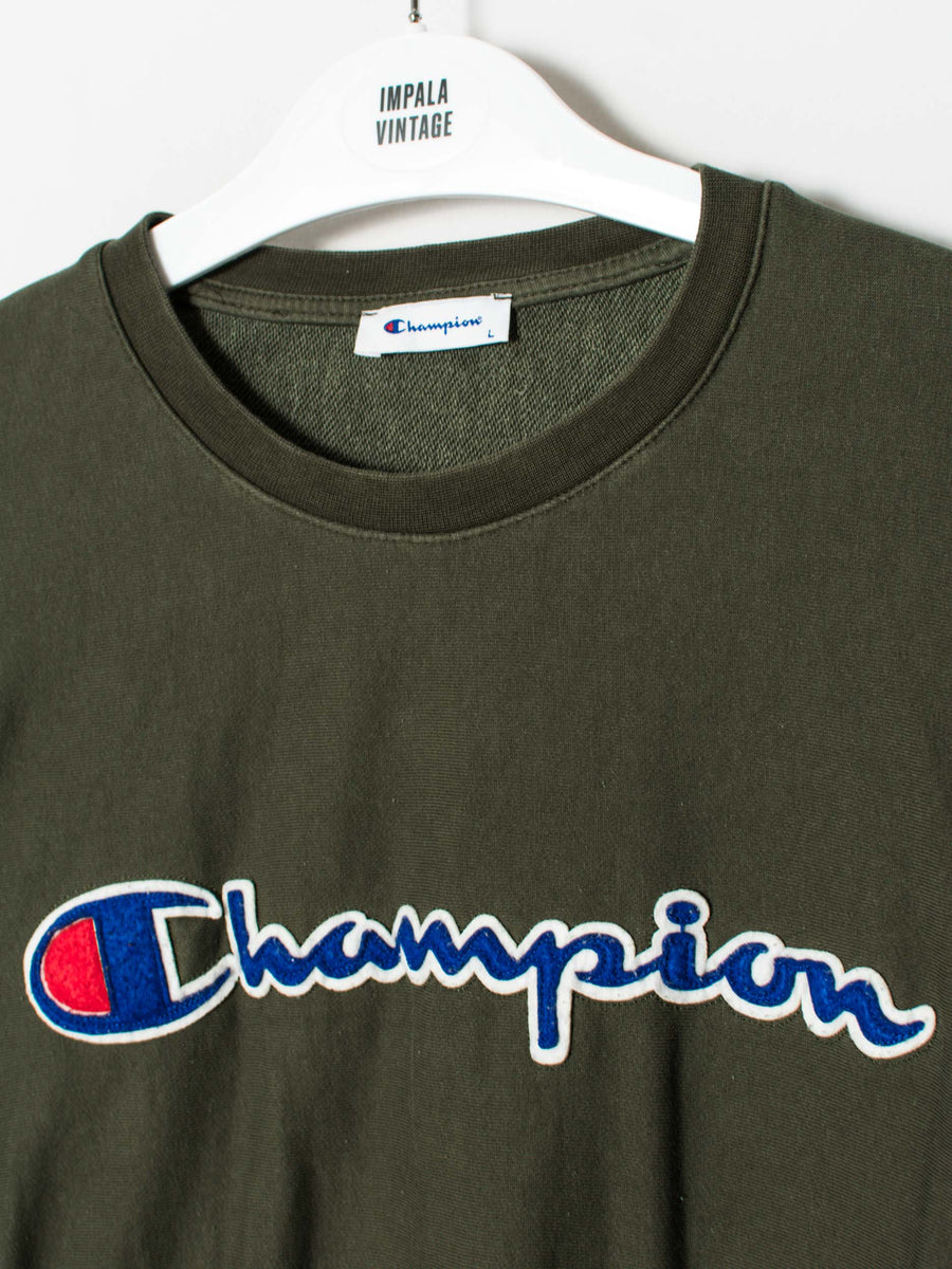 Champion sweater olive green letra hotsell