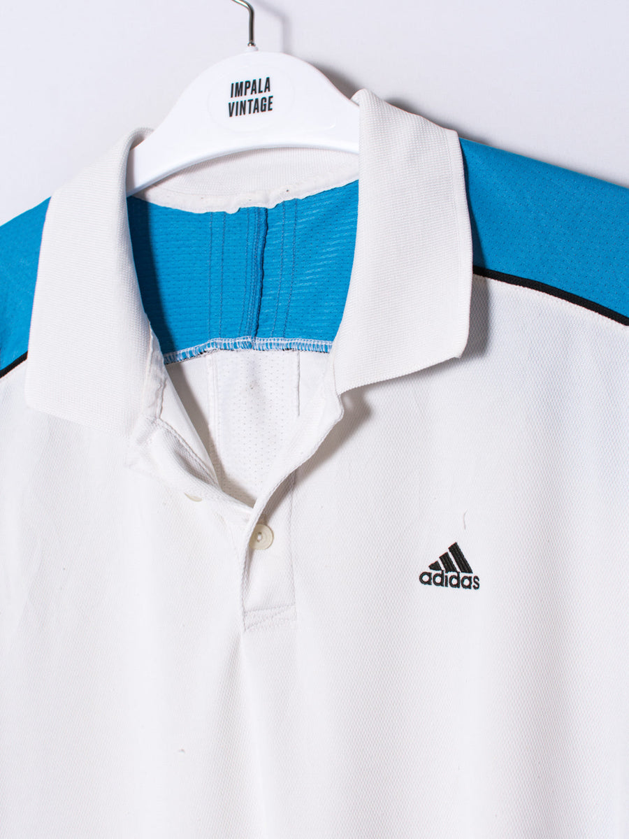 Adidas White Blue Polo