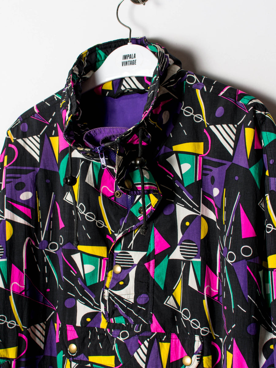 Abstract Draw Middle Buttoned Kangaroo Coat